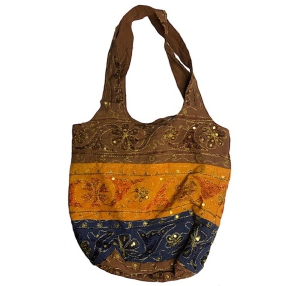 Indian Traditional Gold Stitched Sequined Hobo Shoulder Bag - Picture 3 of 12